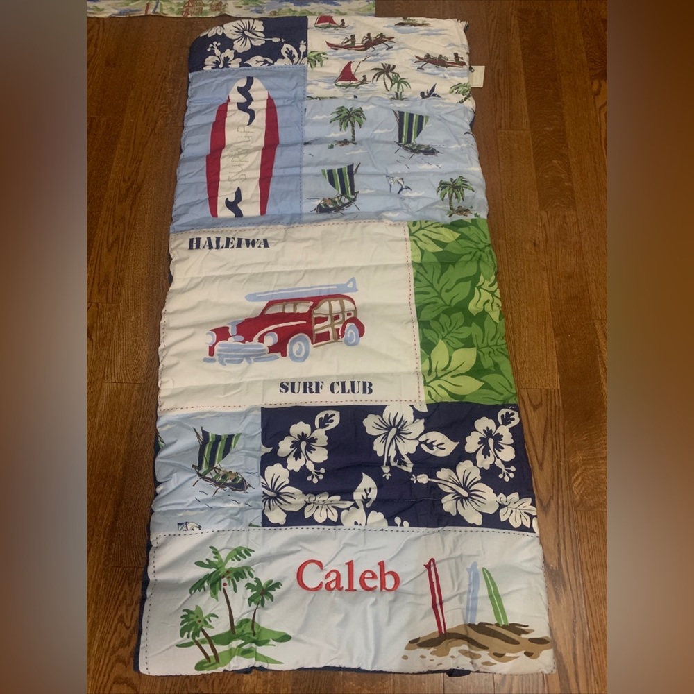 New Pottery Barn Kids Embroidered Caleb Sleeping Bag Pillowcase Surf Beach